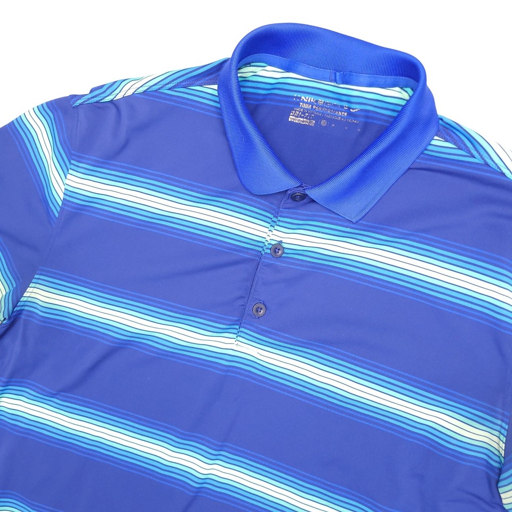 Nike Golf Polo Shirt Mens Large Blue Stripe Dri-FIT Tour Performance‎ Golf